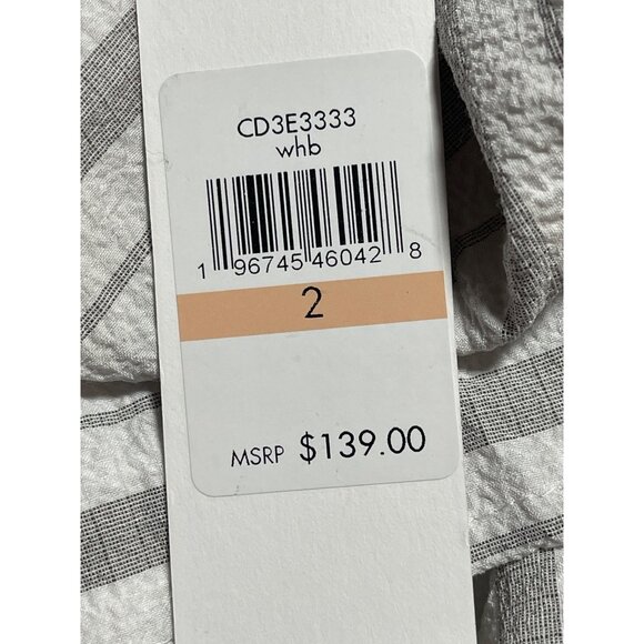 Calvin Klein Womens Striped Midi Faux Wrap Dress Size 2 White Gray Stripes - Picture 9 of 10